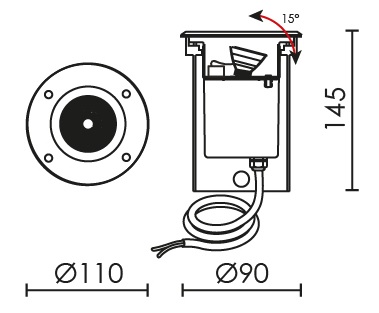 Dimensions encastré de sol CIVIC DIANA orientable