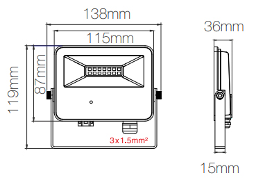 Dimensions projecteur BENEITO SKY Sensor 10W