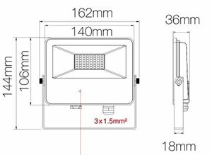 Dimensions projecteur BENEITO SKY Sensor 30W