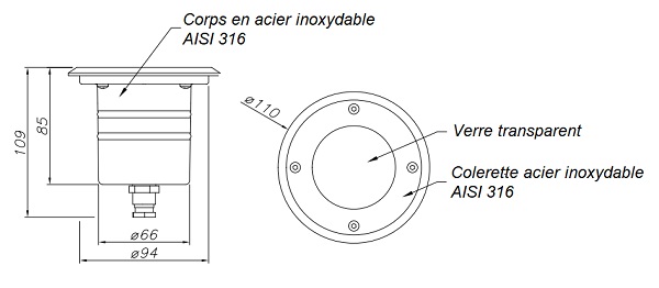 Dimensions LEDS C4 encastré de sol AQUA