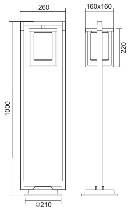 Dimensions borne TRIO LUNGA 1m