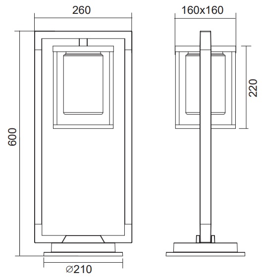 Dimensions borne TRIO LUNGA 0.60m