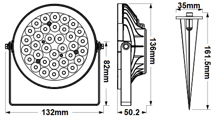 Dimensions spot piquet RGB 9W