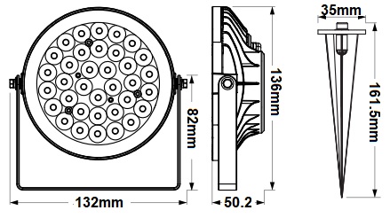 Dimensions spot piquet RGB 9W