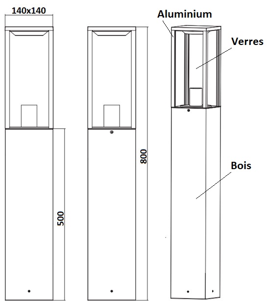 Dimensions borne bois TRIO Garonne