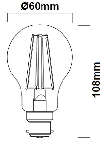 Dimensions ampoules standard claire B22 filament LED
