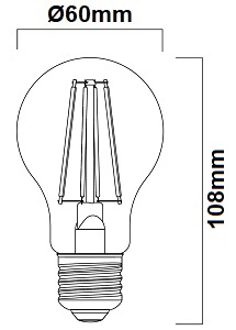 Dimensions ampoules standard claire E27 filament LED