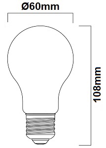 Dimensions ampoules standard satinée E27 filament LED